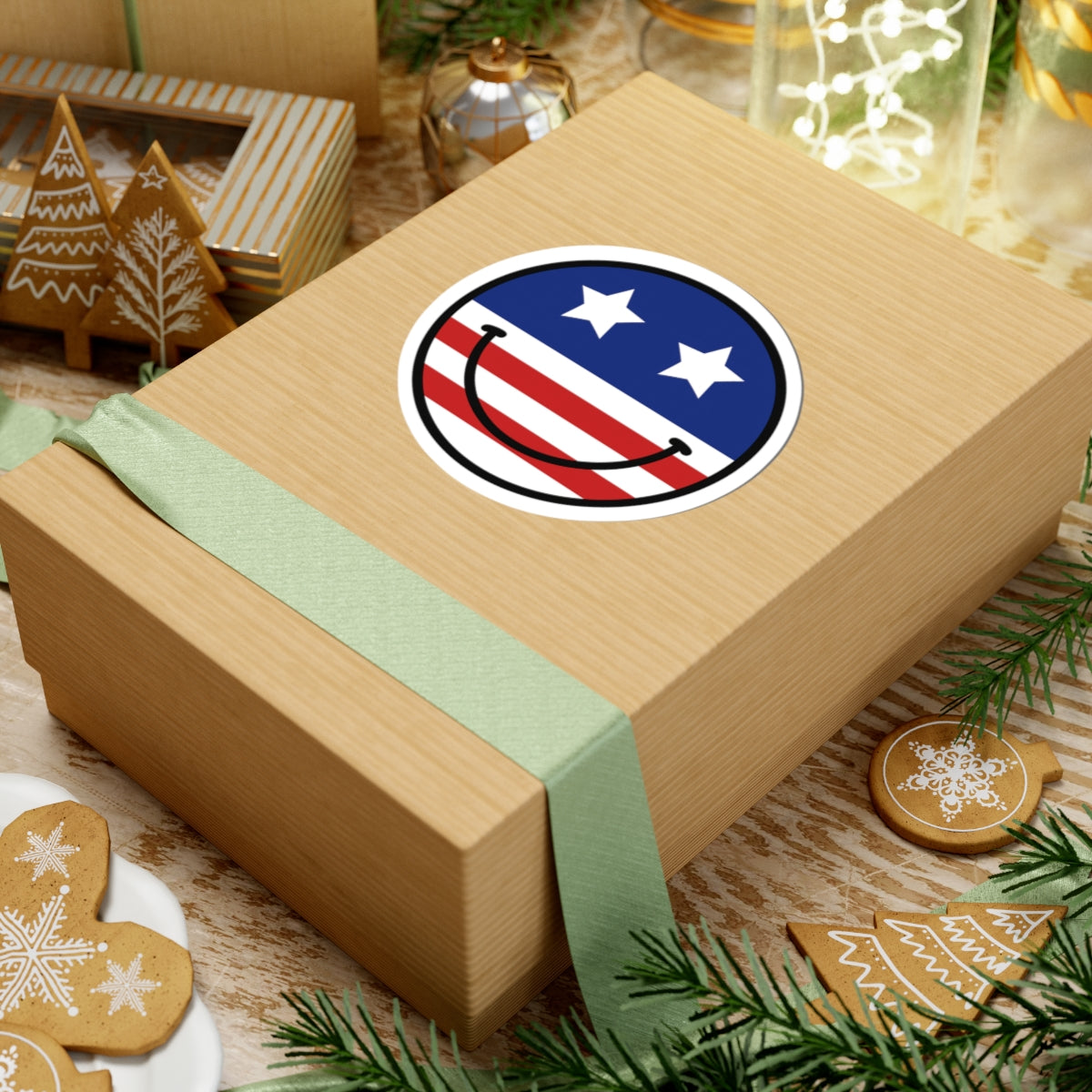 Patriotic Happy Face Kiss-Cut Stickers